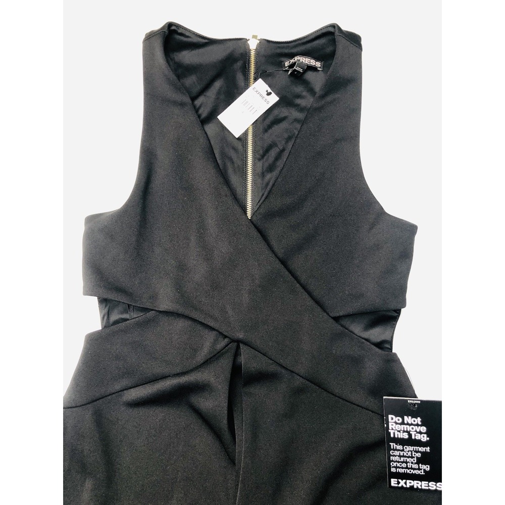 Express Womens 4 Black Cutout Stretch Cocktail Dress A Line Crossover 8410-058 - Picture 5 of 12